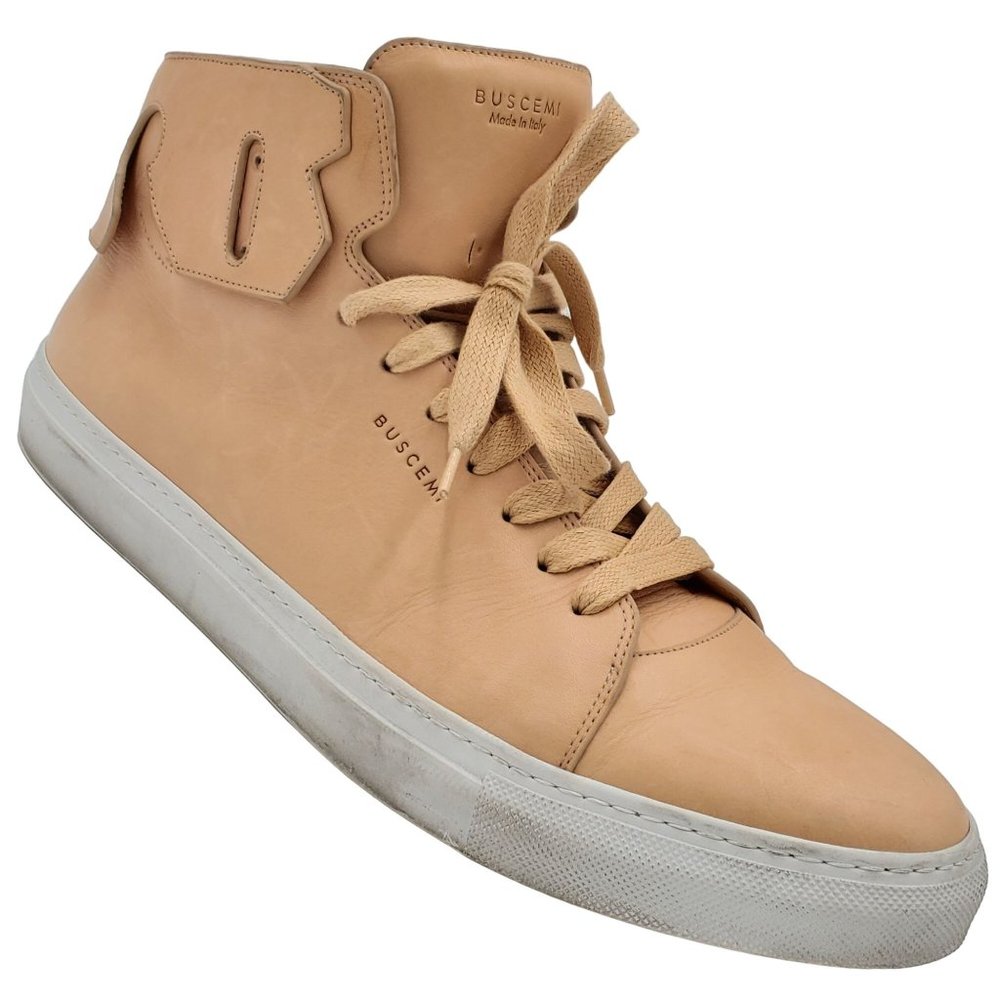 Buscemi Men's 17 US / 50 EU Italian Beige Leather Casual Shoes High Top Sneakers
